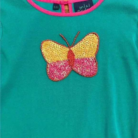 Mini Boden Sequin Butterfly Long Sleeve Shirt Green Size 5-6Y - Picture 2 of 6